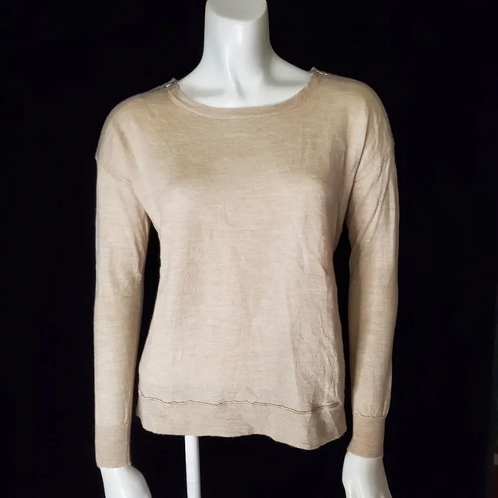 J. Crew Tan Merino Wool Sweater with Zippered Shoulders (S)